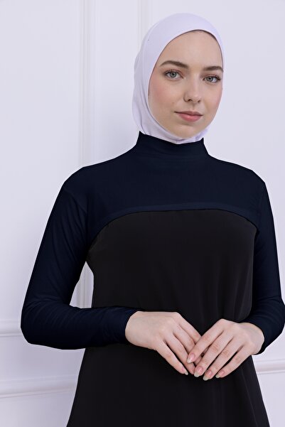 Loggia Γυναικείο κορμάκι Hijab Crop Bolero με λαιμόκοψη με μανίκια Navy Blue - Lycra Stand Collar