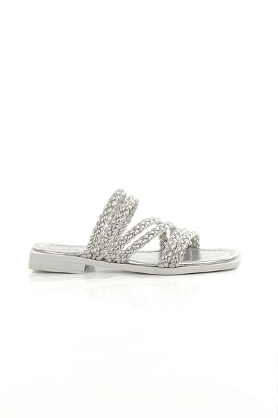 ARTI ARTI AYAKKABI Mia026-1606 Daily Women's Hand Knitted Silver Holiday Slippers