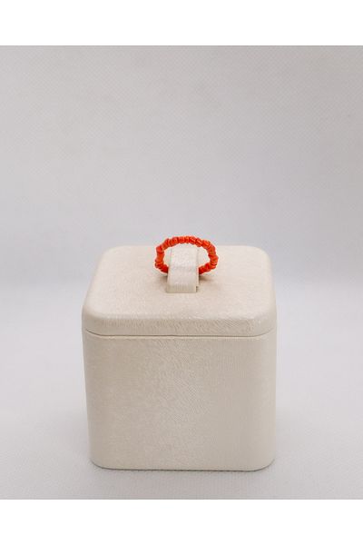 Luna Flexible Ring with Real Coral Natural Stone