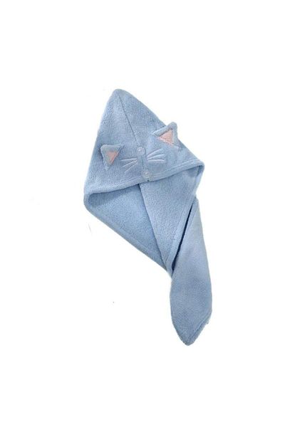 SIKS Bath Towel for Children, Turban Type, Made of Microfiber, Kitty Pattern, 62 x 22 cm, Blue