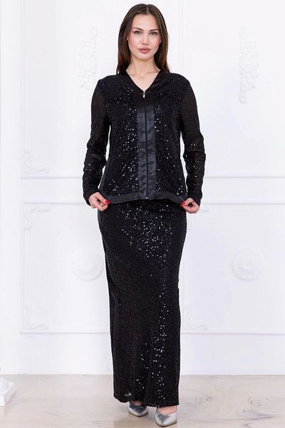 lodmela V-Neck Sequined Double Suit 4716-Black