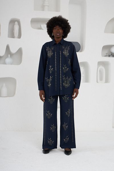 MİA NOURA Women's Front Beaded Pants Front Beaded Suit