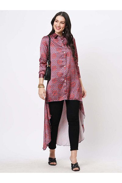 HashtagBe High low front placket shirt in a relaxed fit and traditional earthy tone color