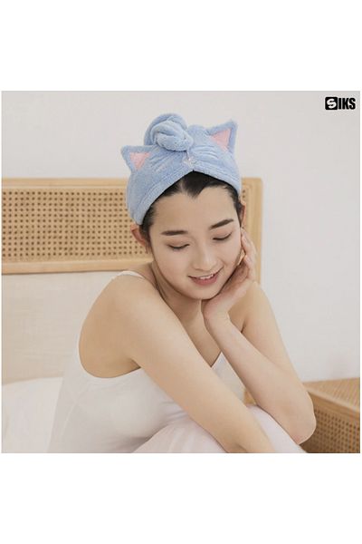 SIKS Bath Towel for Children, Turban Type, Made of Microfiber, Kitty Pattern, 62 x 22 cm, Blue