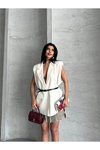 MYGİYİMİSTANBUL Belt Detail Oversize Vest