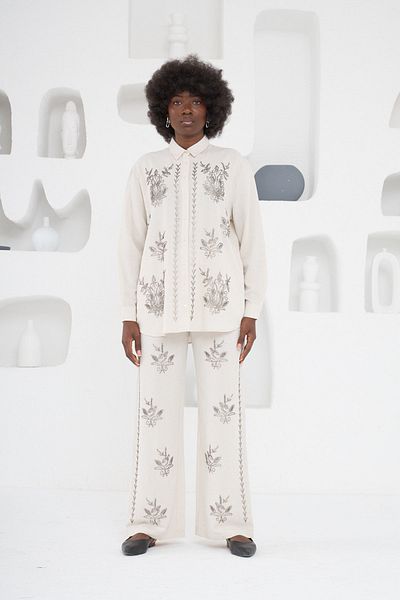MİA NOURA Women's Front Beaded Pants Front Beaded Suit