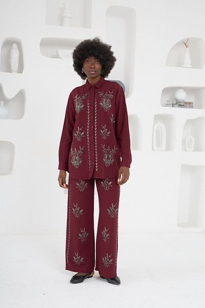 MİA NOURA Women's Front Beaded Pants Front Beaded Suit