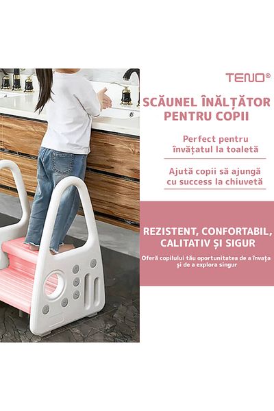 Teno Scaunel Inaltator pentru Copii Teno®, multifunctional, doua trepte, confortabil, sigur, roz