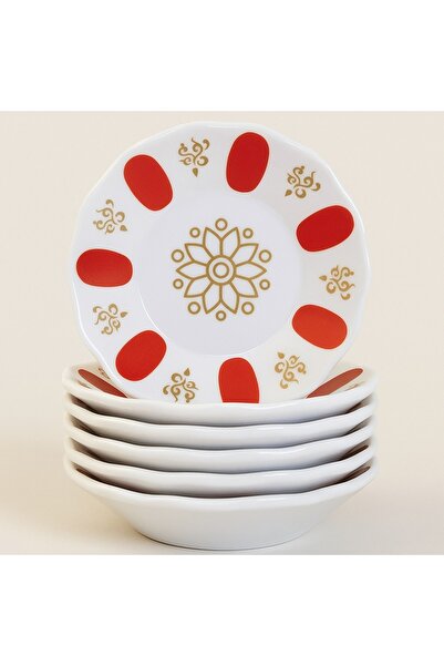 keyfisepet en keyifli sepet 6'lı Melamin Osmanlı Desenli Çay Tabağı Seti – Kırmızı ve Altın Motifli