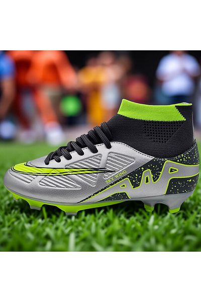 Sky Wing C9838 Football Boots, With Ankle Strap And Studs, For Grass Or Synthetic 35 Silver