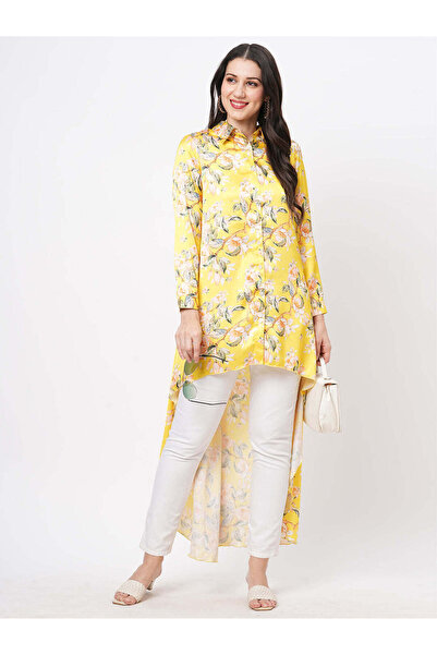 HashtagBe قميص بفتحة أمامية عالية ومنخفضة بقصّة مريحة ولون ترابي تقليدي