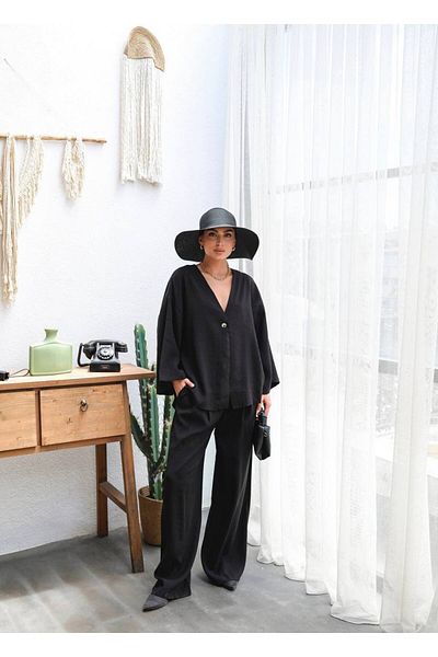 CELITA Oversize Single Button Shirt & Trousers Women's Set