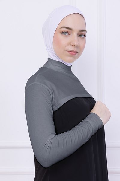 Loggia Γυναικείο κορμάκι Hijab Crop Bolero με ζιβάγκο με λαιμόκοψη ανοιχτό γκρι - Lycra Stand Collar