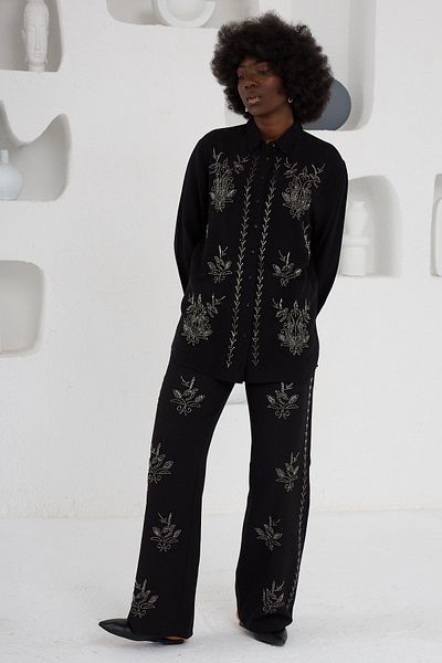 MİA NOURA Women's Front Beaded Pants Front Beaded Suit
