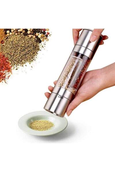 SIKS Râșniță manuală de sare și piper, 2 în 1, oțel inoxidabil și acril, 22 x...