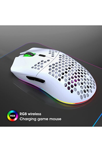 ZIENSTAR -Wireless Gaming Mice Rechargeable with RGB Lights,Lightweight Honeycomb Shell-White
