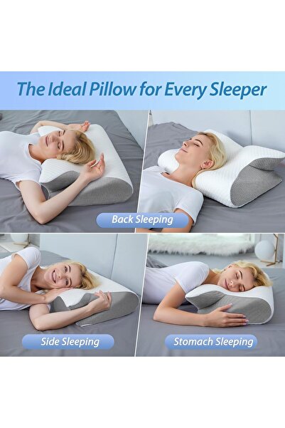 HOMCA Memory Foam Cervical Pillow, 2 in 1 Ergonomic Contour Orthopedic Pillow for Neck Pain, Contour