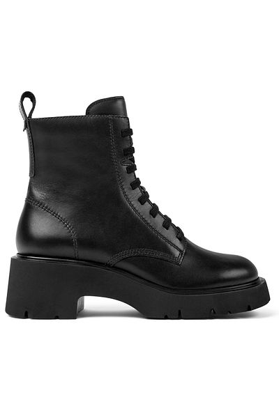 CAMPER Women's Black Genuine Leather Lace-Up Zipper Closure Short Boots Comfortable Sole Milah