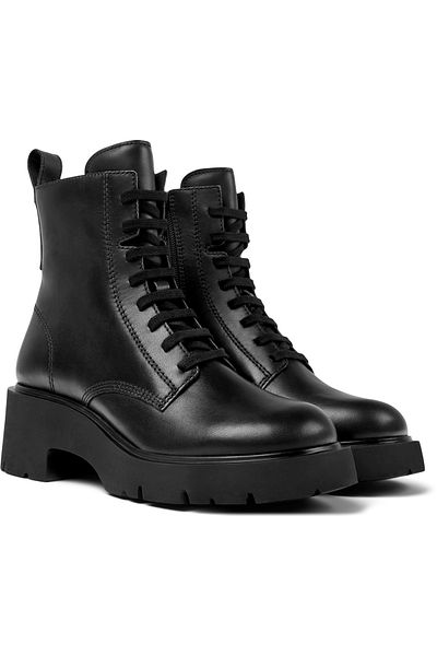 CAMPER Women's Black Genuine Leather Lace-Up Zipper Closure Short Boots Comfortable Sole Milah