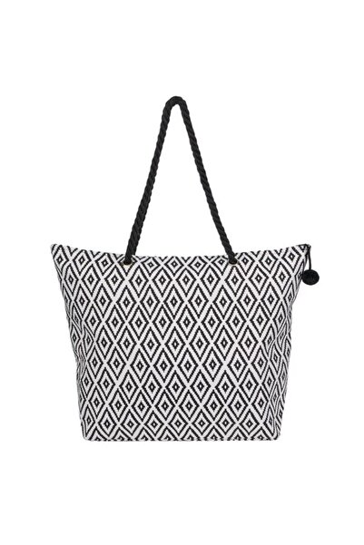 OEM Summer Beach Bag with Aztec Design, White / Black, 51 x 14 x 38 cm