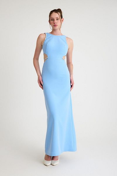 SpringStore Blue Stone Embroidered Evening Dress