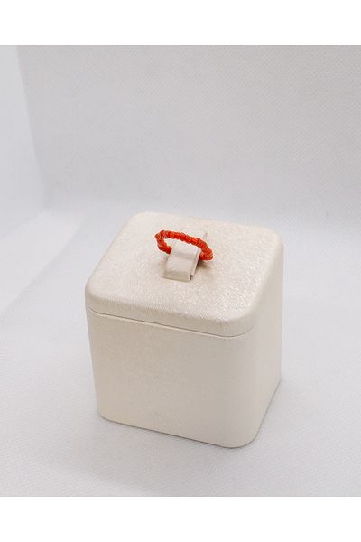 Luna Flexible Ring with Real Coral Natural Stone