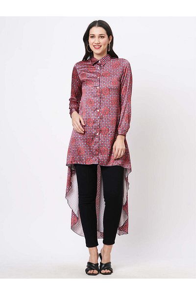 HashtagBe High low front placket shirt in a relaxed fit and traditional earthy tone color