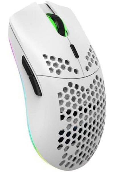 ZIENSTAR -Wireless Gaming Mice Rechargeable with RGB Lights, Lightweight Honeycomb Shell-White