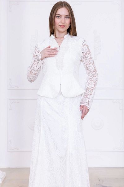 lodmela V-Neck Embroidery Detailed Lace Double Suit 4717-White