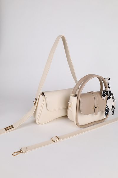 NOTHING Women's Cream Minkcream Gold Lock Strap and Gold Accessory Scarf Gift Set of 2 Bags Alessamilan