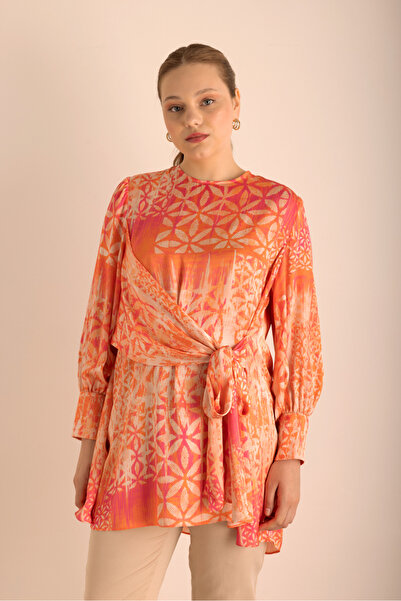 Aker Desenli , Beli Bağlama Detaylı Tunik