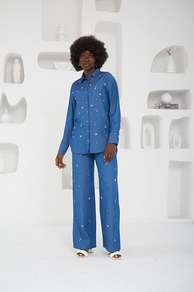 MİA NOURA Women's Front Beaded Pants Front Beaded Denim Jeans Set