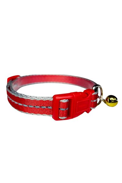 Ropet Reflective collar with bell for dogs and cats, adjustable 26-38cm/15mm, Red, Ropet