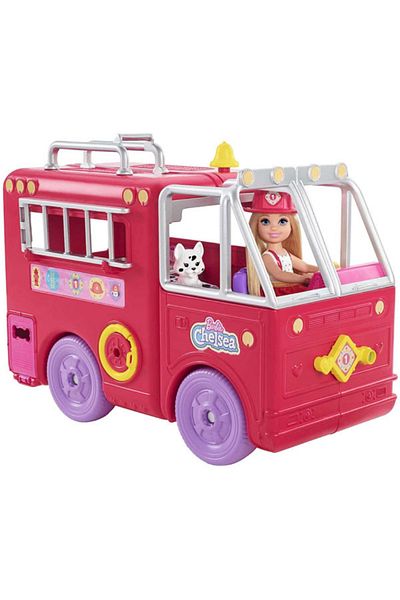 mattel Set de joaca Barbie, Papusa Chelsea cu masina de pompieri si 12 accesorii