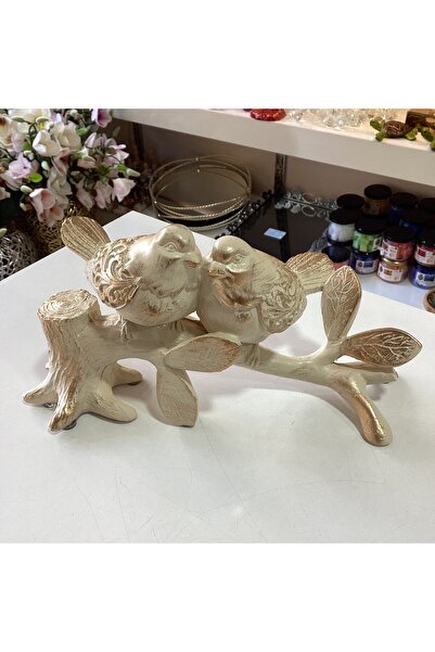 Gold home design Dekoratif Dallı Çift Kuş Krem Rengi