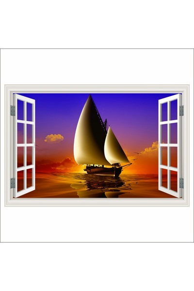 media Fototapet autocolant Fereastra Croaziera, yacht, apus de soare, 150 x 1...