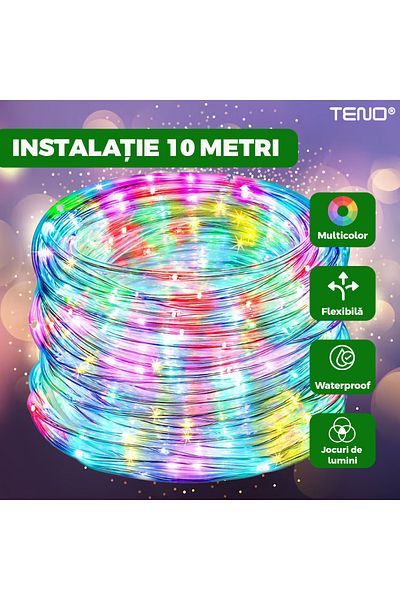 Teno Teno® Hose Type Christmas Installation, 10 m, 8 light effects, transparent, multicolor