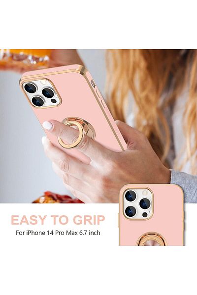 Generic Phone Case For iPhone 14 Pro Max 360°Rotatable Ring Holder Magnetic Kickstand , Girl Women Boy