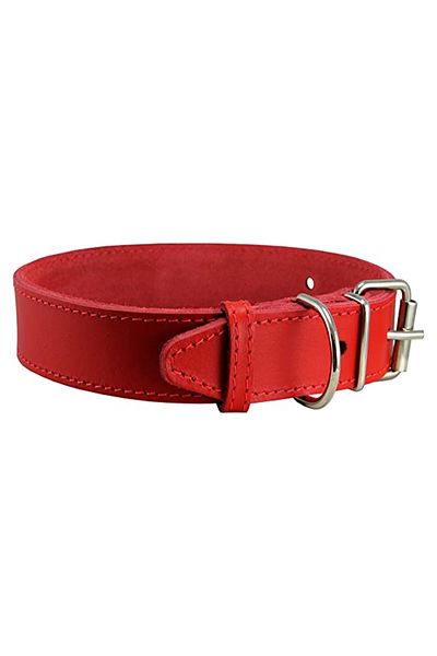 Ropet Dog collar made of natural leather, lined, 70cm x 40mm, Red, Ropet