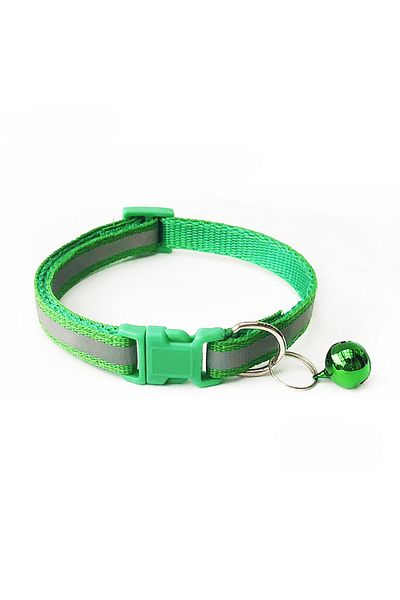 Ropet Adjustable collar with bell for dogs and cats, 18-32cm/1cm, reflective, Green, Ropet