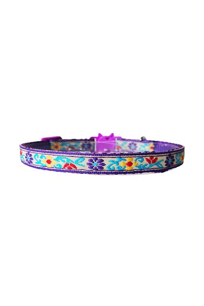 Ropet Adjustable collar with bell for cats, embroidered floral print, 20-32cm/1cm, Purple, Ropet