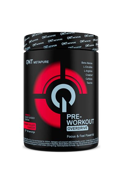 QNT Pre Workout Overdrive, QNT, 390g, Raspberry Killer flavor