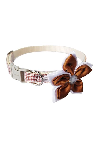 Ropet Adjustable collar with flower/bow for dogs and cats, 22-33cm/10mm, Brown/Cream, Ropet