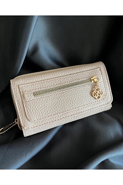 MODA Women's Beige Zippered Leather Wallet - Card Holder Compartment, Stylish and Convenient Hand Wallet