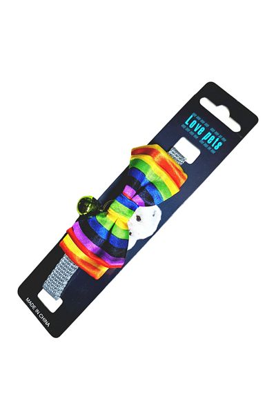 Ropet Adjustable Bow Tie Collar for Dogs and Cats, with Bell, Rainbow, Ropet