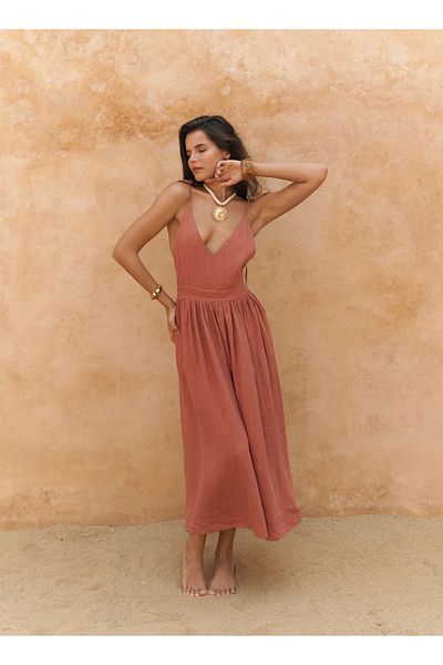 BOHEMAİ Φόρεμα Eara Strap Cinnamon Long Λινό