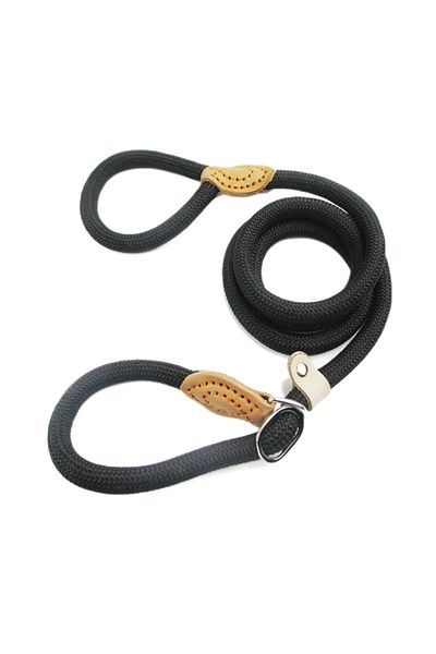 Ropet Lesa cordelina pentru caini, cu opritor, anti-tragere 10mm x 1.5m, Negru, Ropet