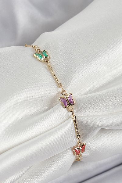 callerrons accessories Brass Gold Color Mixed Color Butterfly Zircon Stone Women's Bracelet - Ebj250605W34580
