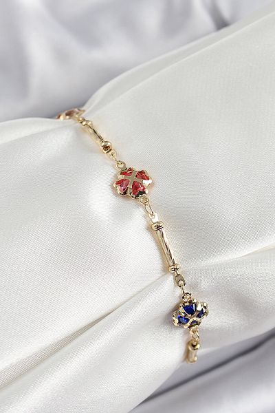 callerrons accessories Brass Gold Color Mixed Color Clover Zircon Stone Women's Bracelet - Ebj250605W34579