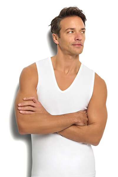 Jiber Men's 6-Piece White Cotton V-Neck Undershirt 123